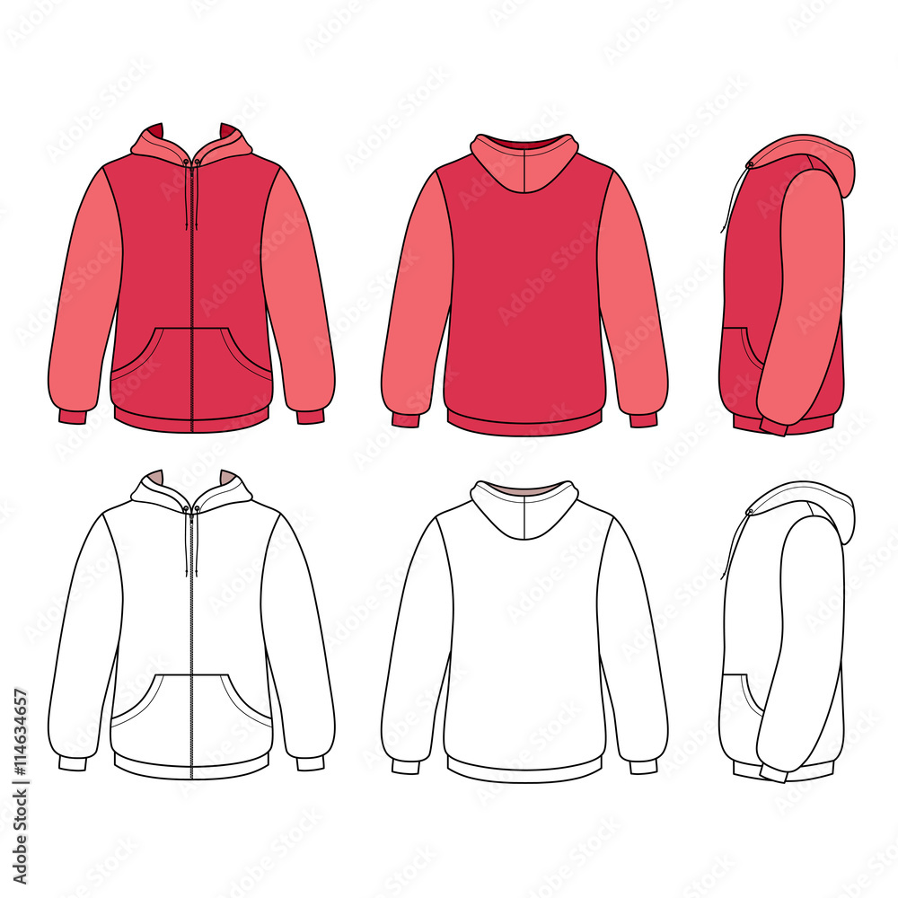 Wall mural Unisex hoodie template (front, side & back outlined view)