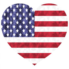 Fototapeta premium United States flag flags as a symbol of the independence day , American veterans , and symbol of patriotism in low poly art style in heart shape on white background 
