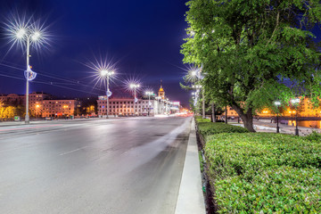 Night view of the central avenue Ekaterinburg