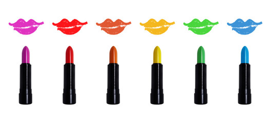 Obraz premium Colorful lips drawn by lipsticks