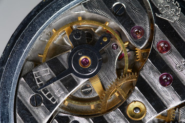 Watch mechanism closeup.