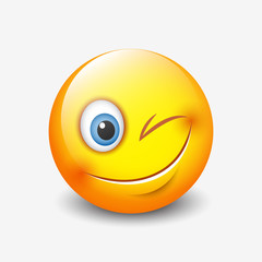 Cute smiling and winking emoticon, emoji, smiley