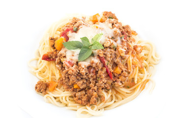 Spaghetti Bolognese on White Background