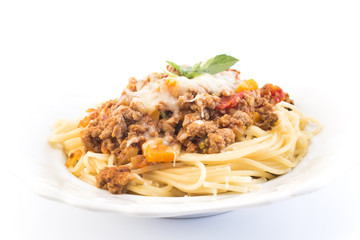 Spaghetti Bolognese on White Background