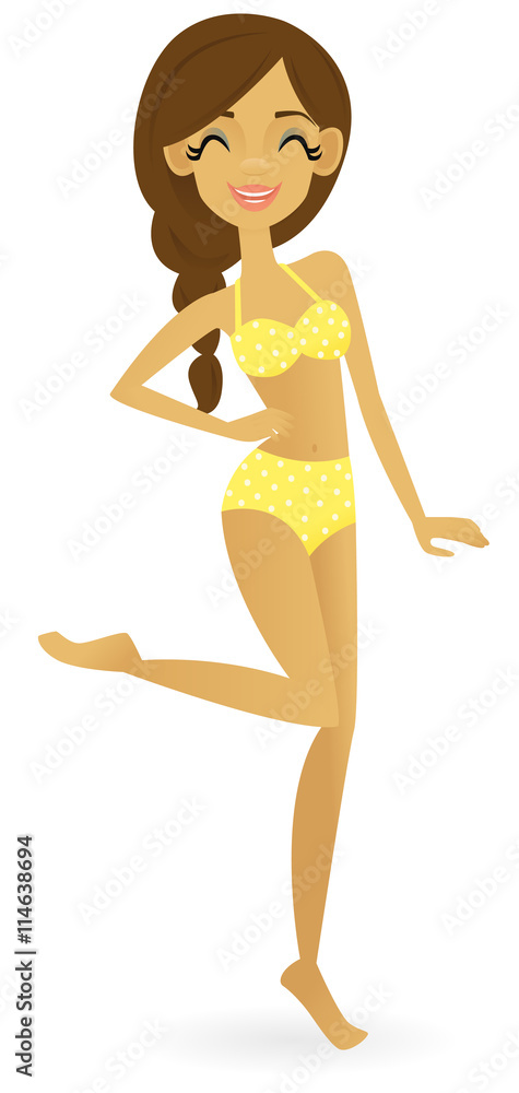 Wall mural smiling girl in a polka dot bikini