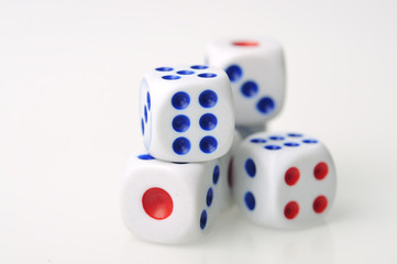 Dices on White Background, Selective Focus