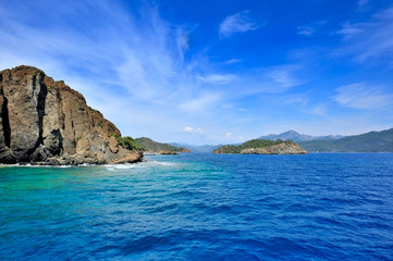 Beautiful seascape with rocky islands. Aegean sea. Turkey