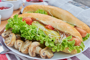 Healthy breakfast. Home made hot dogs