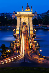 Chain bridge Budapest, Hungary at night