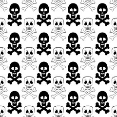 Skull Cross Bones Seamless Pattern. Skull Isolated on White