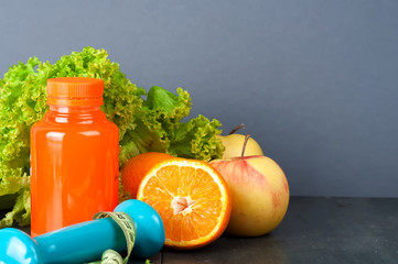 Set for sports activities and juice of bottle