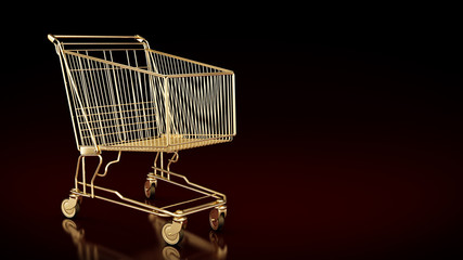 golden empty shopping cart isolated. 3D Rendering 