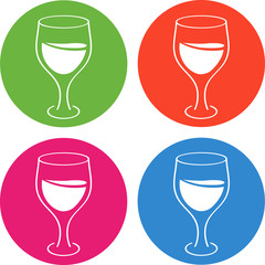 Glass, wineglass. Colorful icons. Coctails, champagne, wine, martini, lemonade, juice