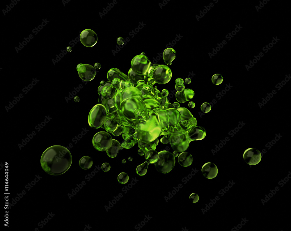 Poster abstract 3d rendering of chaotic liquid in empty space. background with dynamic fluid splash. design