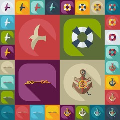 Flat concept, set modern design with shadow sailing