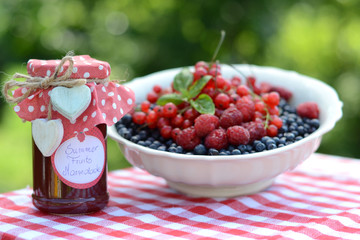 Fresh fruit jam, served in the garden