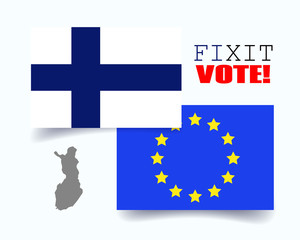 Flag of the Finland and the European Union. Vote Poster. Finland Map. Vector Illustration.