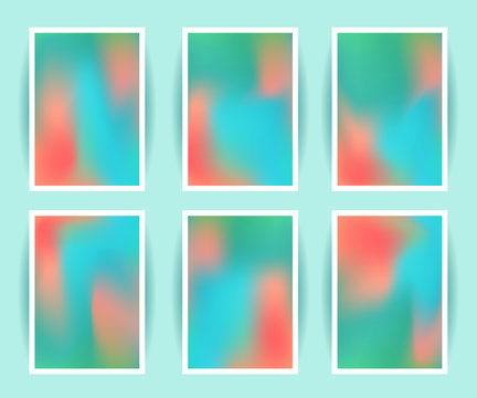 Bright colorful holographic background set. Design for greeting card, report, cover, book, print, fashion. Modern hipster style trends