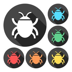 Software bug or program bug icons set with long shadow