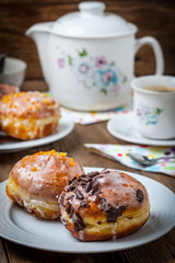 Sweet donut on a plate.