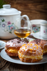 Sweet donut on a plate.