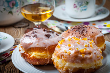 Sweet donut on a plate.