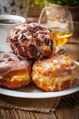 Sweet donut on a plate.