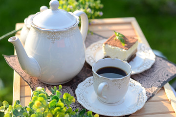 Sweet breakfast served in green garden