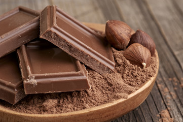 Chocolate and cimanom on wooden spoon