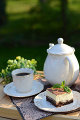 Delicious dessert served in the garden
