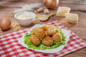 Plate of egg balls on the table in restaurant