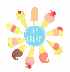 Set of colorful ice cream desserts. Vector illustration.