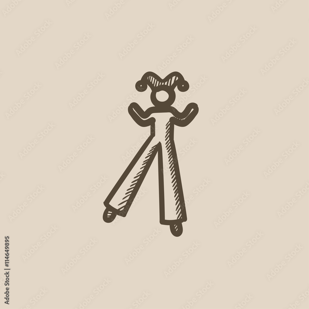 Poster clown on stilts sketch icon.