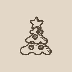 Christmas tree with decoration sketch icon.