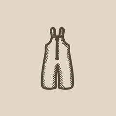 Baby winter overalls sketch icon.
