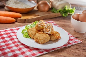 Plate of fish balls on the table in restaurant