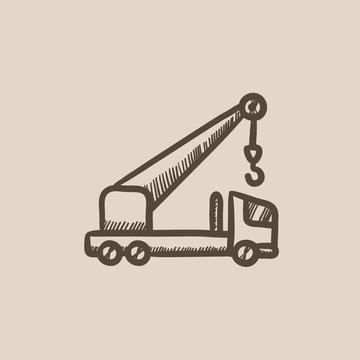 Mobile crane sketch icon.