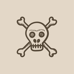 Skull and cross bones sketch icon.