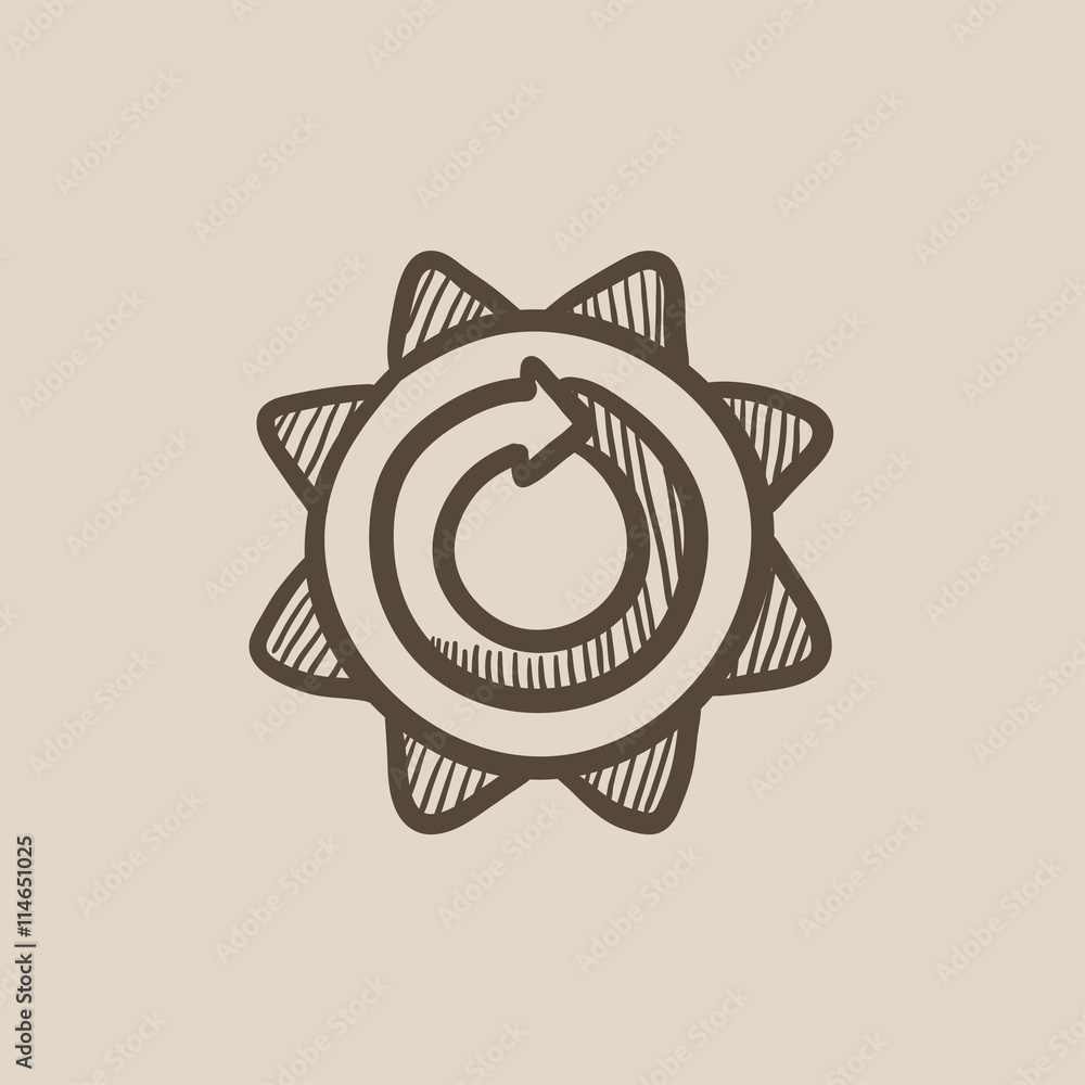 Poster sun with round arrow sketch icon.