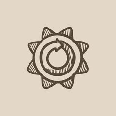 Sun with round arrow sketch icon.