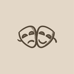 Two theatrical masks sketch icon.