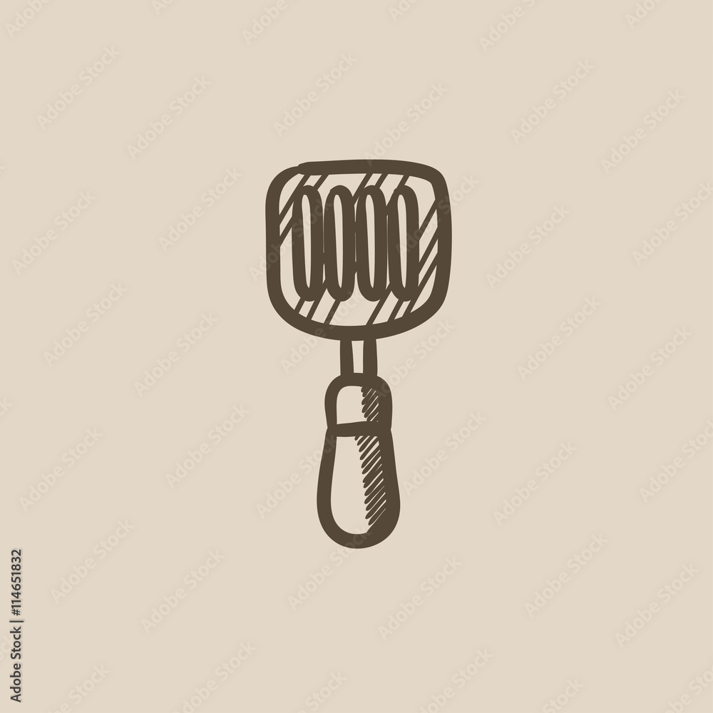 Sticker Kitchen spatula sketch icon.