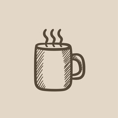 Mug of hot drink sketch icon.