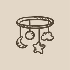 Baby bed carousel sketch icon.
