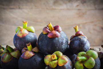 Mangosteen. Closeup of mangosteen showing the thick purple skin