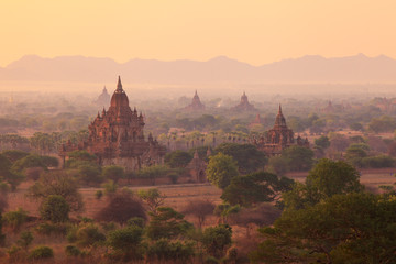Misty sunrise from Shwesandaw Pagoda, Bagan, Myanmar