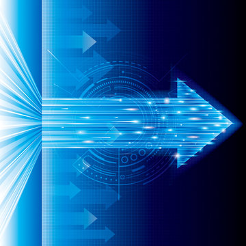 Arrow sign abstract technology blue background.