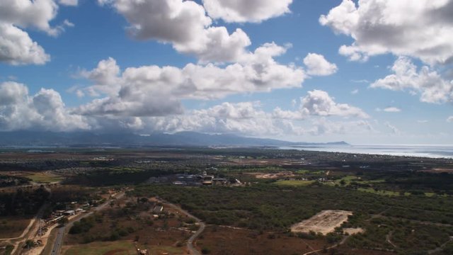 Flying inland over Ewa Gentry, Oahu; Diamond Head in distance. Shot in 2010.