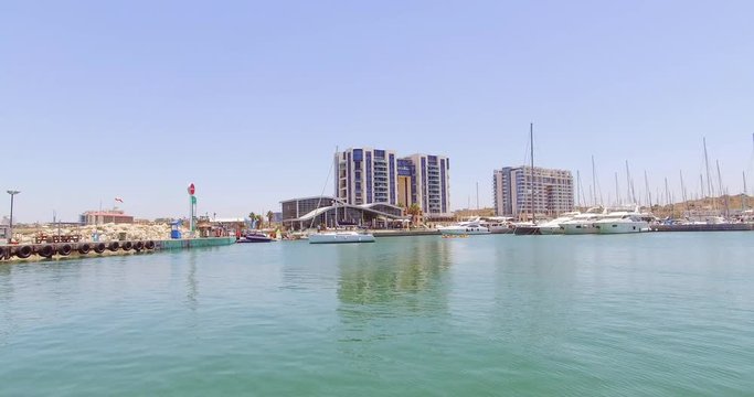 20 June  2016, Herzliya, Israel. The white luxury yacht on the Mediterranean sea.
