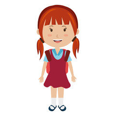smiling school avatar little girl wearing colorful dress front view over isolated background,school concept,vector illustration
